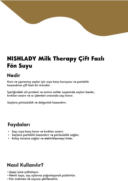 Milk Therapy Çift Fazlı Fön Suyu – Kuru Ve Yıpranmış Saçlar İçin Parlaklık Verici Fön Suyu