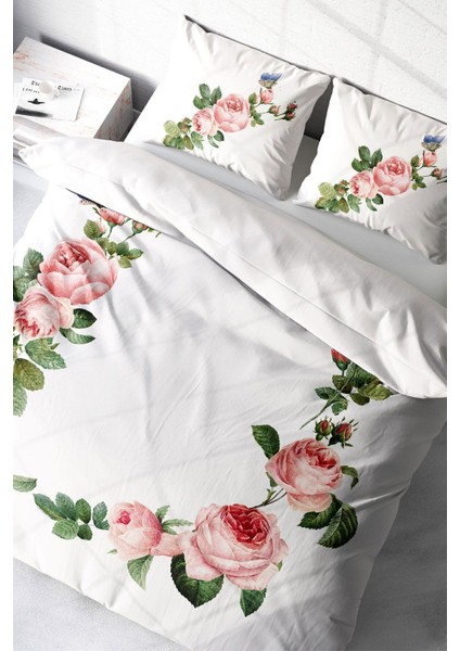 Çift Kişilik Lastikli Çarşaflı Pamuk Saten Flower-White Nevresim Takımı modelleri