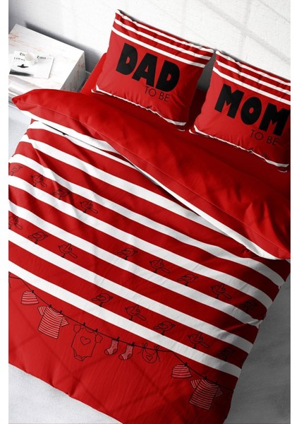 Çift Kişilik Sık Dokuma Pamuk Saten 3D Özel Tasarım Mom & Dad Nevresim Takımı