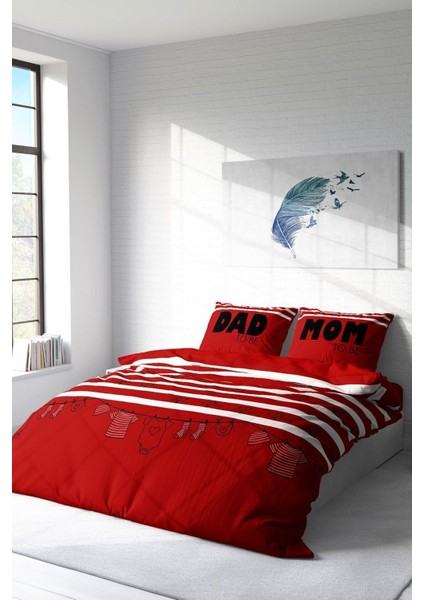 Çift Kişilik Sık Dokuma Pamuk Saten 3D Özel Tasarım Mom & Dad Nevresim Takımı fiyatları