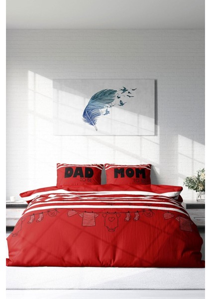 Çift Kişilik Sık Dokuma Pamuk Saten 3D Özel Tasarım Mom & Dad Nevresim Takımı modelleri