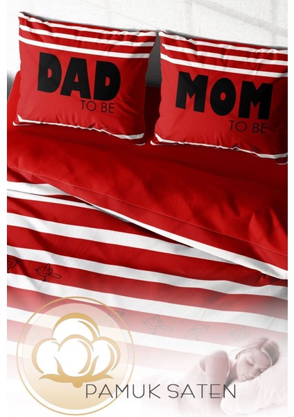 Çift Kişilik Sık Dokuma Pamuk Saten 3D Özel Tasarım Mom & Dad Nevresim Takımı fırsatları