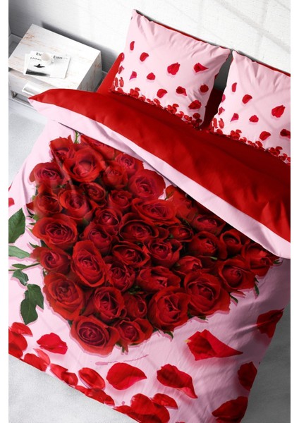 Çift Kişilik Sık Dokuma Pamuk Saten 3D Özel Tasarım Sevgililer Günü Nevresim Takımı