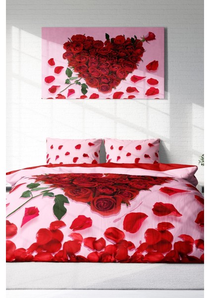 Çift Kişilik Sık Dokuma Pamuk Saten 3D Özel Tasarım Sevgililer Günü Nevresim Takımı fiyatları