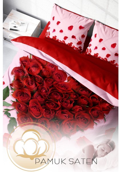 Çift Kişilik Sık Dokuma Pamuk Saten 3D Özel Tasarım Sevgililer Günü Nevresim Takımı fırsatları