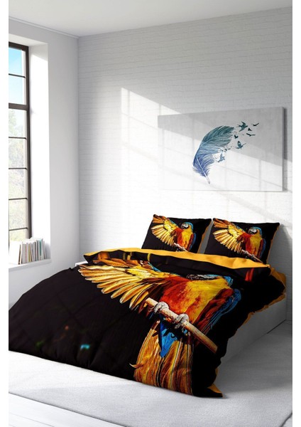 Çift Kişilik Lastikli Çarşaflı Pamuk Saten Macaw Parrot Nevresim Takımı fiyatları