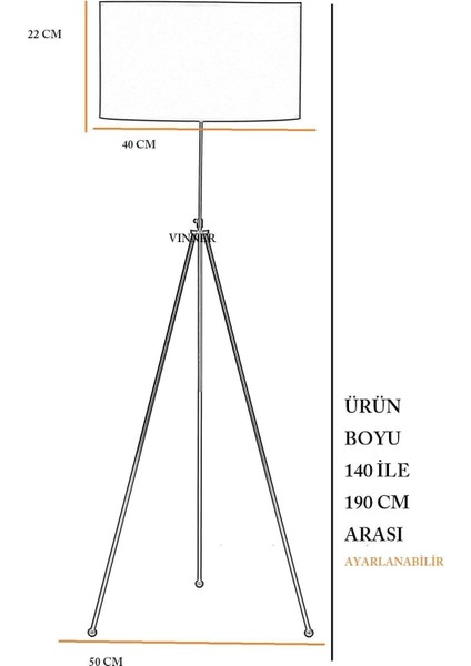 Noa Eskitme Tripod Boyu Ayarlanabilir Metal Lambader - Krom Şeritli Hasır Kahve