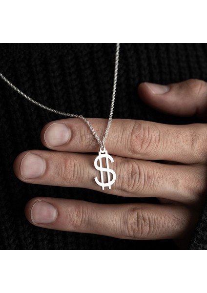 Erkek Özel Tasarım Dolar Simgesi Gümüş Kolye