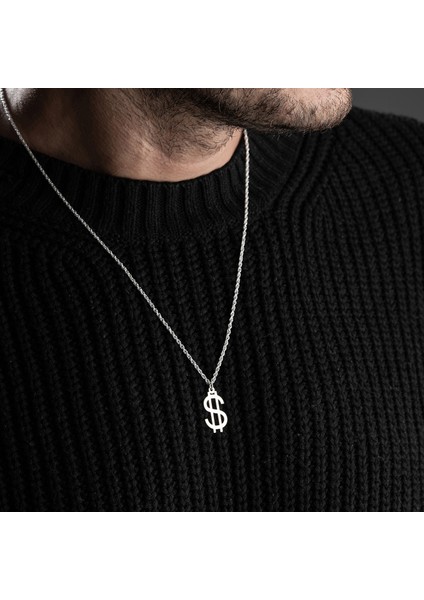 Erkek Özel Tasarım Dolar Simgesi Gümüş Kolye modelleri