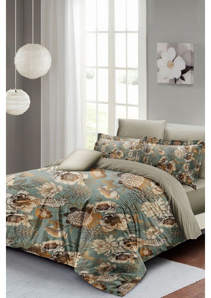 Çift Kişilik Lastikli Çarşaflı Pamuk Saten Mistique Flowers Nevresim Takımı modelleri