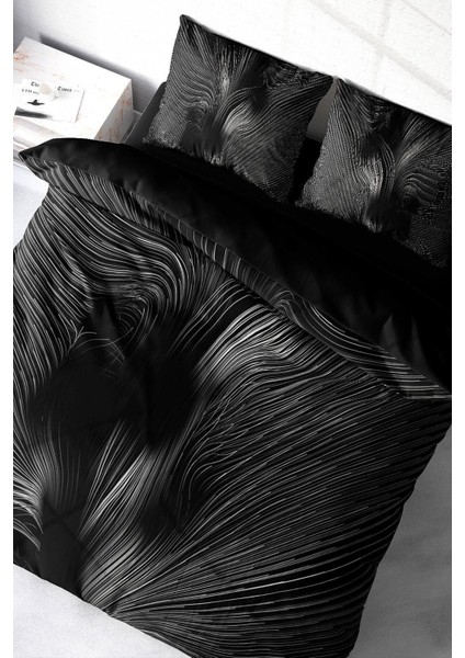 Doğal Pamuk Çift Kişilik 3D Digital Gray Motion Nevresim Takımı