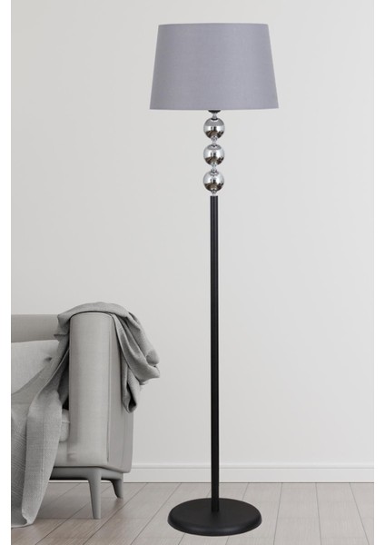 Silva Siyah Krom Metal Lambader Gri Konik Şapka Modern , Yatak Odası, Salon Lambader