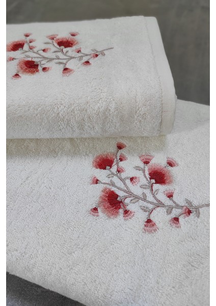 2'li Bambu Banyo Havlu Seti - Çiçek Nakışlı Çeyizlik Havlu Takımı -Tivoli Lisette -Ekru fiyatları