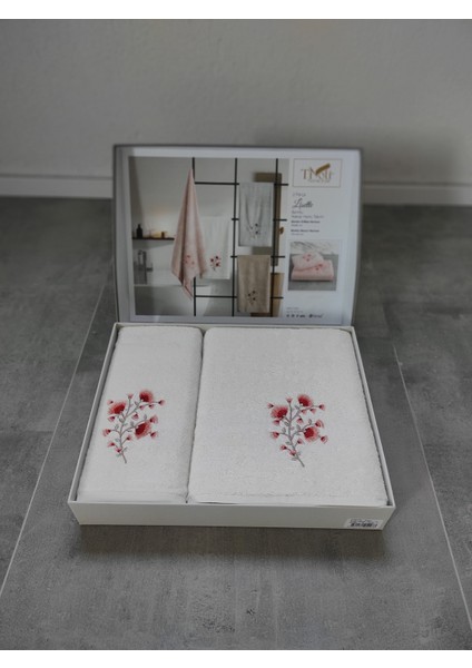 2'li Bambu Banyo Havlu Seti - Çiçek Nakışlı Çeyizlik Havlu Takımı -Tivoli Lisette -Ekru fırsatları