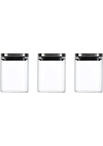 Vakum Krom Kapaklı Kare Cam Kavanoz 8x8*10 cm - 500 ml Cam Baharatlık Saklama Kabı 3 Adet