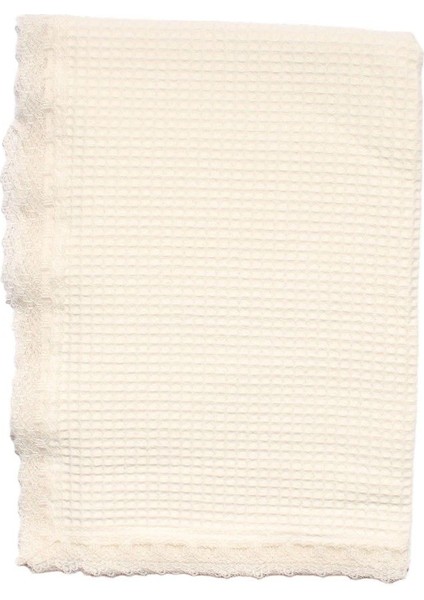 Unisex Ekru Dantelli Pike Battaniye 105*120 cm