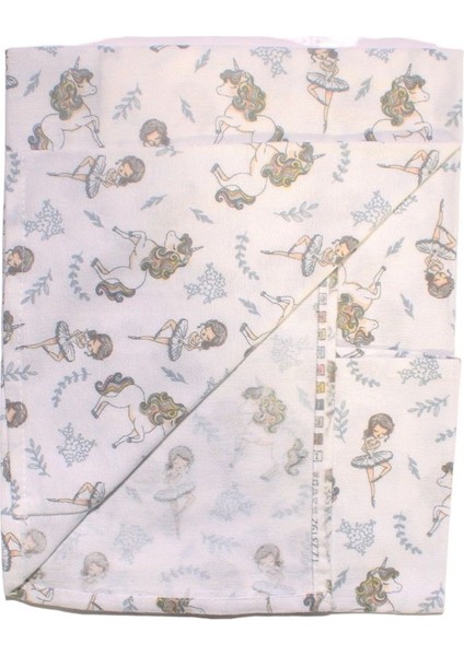 Kız Bebek Beyaz Gri Unicorn Balerinli Desenli Pazen Battaniye 80*90 cm