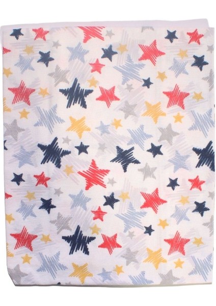 Unisex Kırmızı Mavi Renkli Yıldız Desenli Pazen Battaniye 80*90 cm