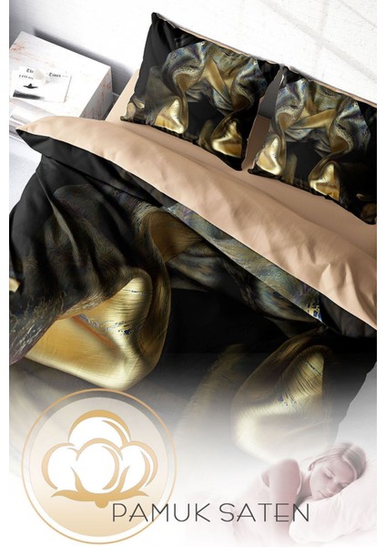 Çift Kişilik Lastikli Çarşaflı Pamuk Saten Gold Cover Nevresim Takımı fırsatları