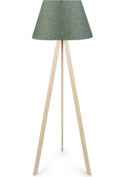 Üç Ayaklı Ahşap Lambader Konik Başlık Haki Yeşil Kumaş Salon Köşe Lambası fiyatları
