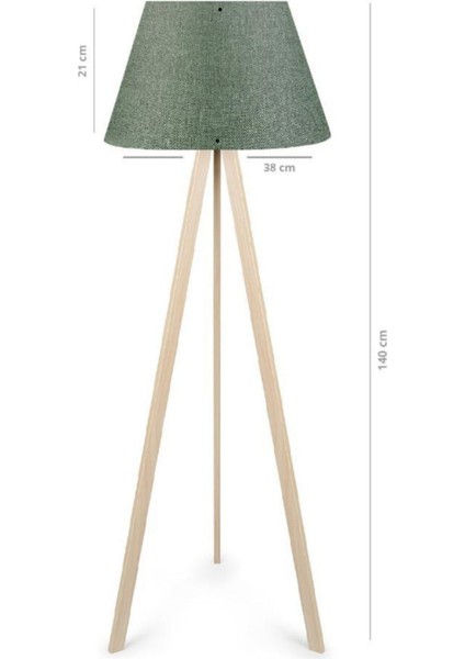 Üç Ayaklı Ahşap Lambader Konik Başlık Haki Yeşil Kumaş Salon Köşe Lambası modelleri
