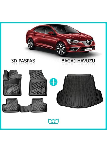 Renault Megeane 4 Sedan 3D Havuzlu Paspas ve Bagaj Havuzu Seti