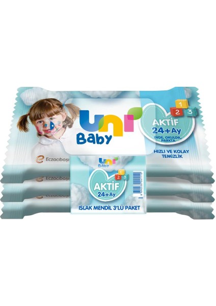 Uni Baby Aktif Islak Cep Mendili 3lü 45 Yaprak