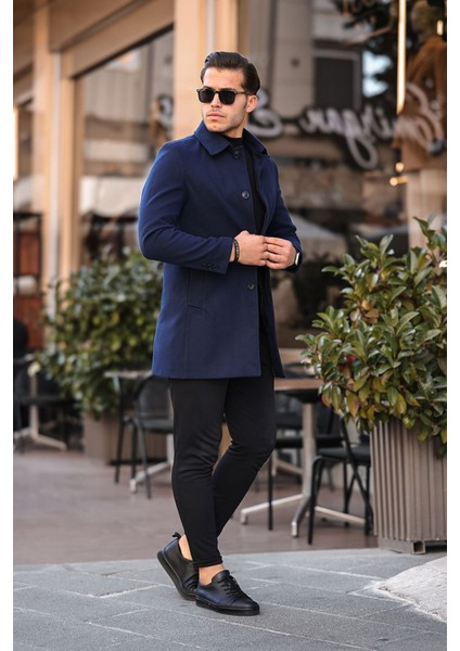 Uzun Kaşe Kaban Erkekler İçin Dar Kesim Biker Yaka Kışlık 100% Polyester modelleri