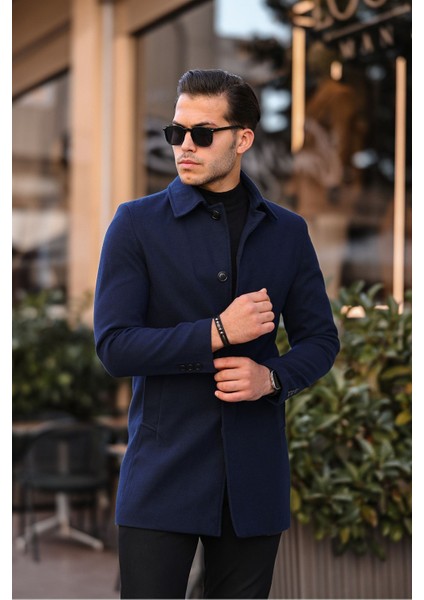 Uzun Kaşe Kaban Erkekler İçin Dar Kesim Biker Yaka Kışlık 100% Polyester indirimleri