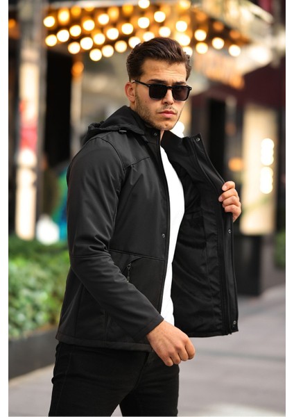 Erkek Mavi Kapüşonlu Softshell Su ve Rüzgar Geçirmez Içi Kürklü Mont fiyatları