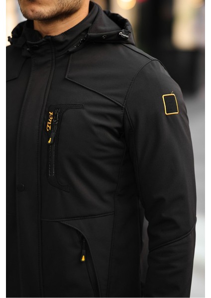 Erkek Mavi Kapüşonlu Softshell Su ve Rüzgar Geçirmez Içi Kürklü Mont indirimleri