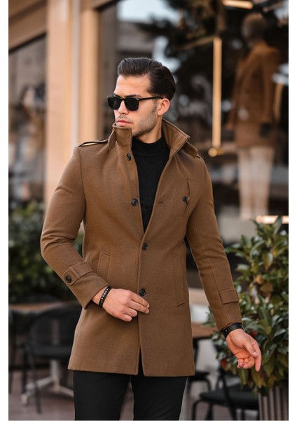 Erkek Uzun Dar Kesim Kışlık Kaşe Kaban 100% Yerli Üretim Düz Desenli