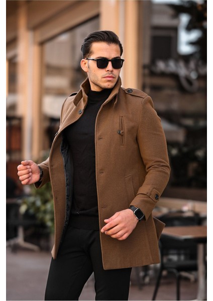 Erkek Uzun Dar Kesim Kışlık Kaşe Kaban 100% Yerli Üretim Düz Desenli fırsatları