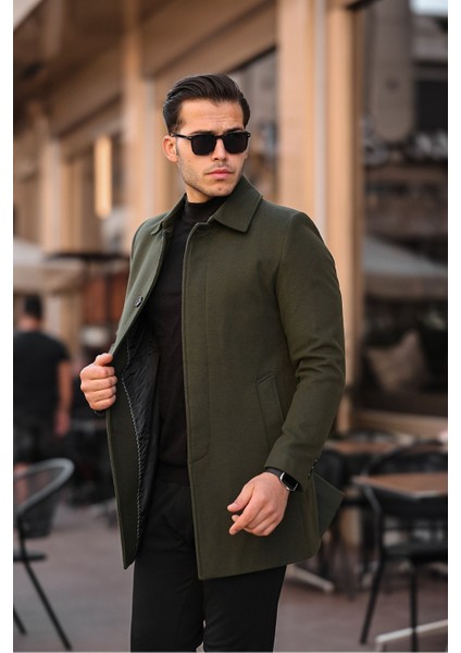 Erkek Midi Boy Kaşe Kaban Biker Yaka Tasarım Kışlık Kullanım