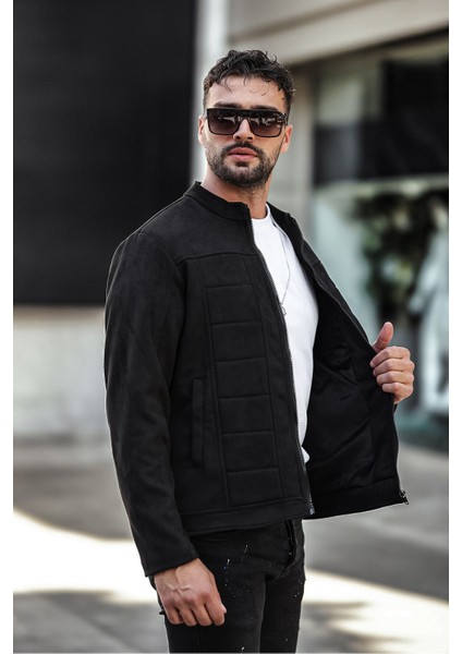 Erkek Su ve Rüzgar Geçirmez Slim Fit Astarlı Mevsimlik Süet Ceket