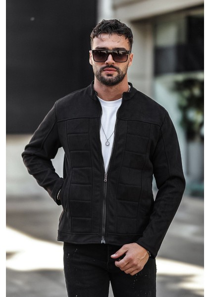 Erkek Su ve Rüzgar Geçirmez Slim Fit Astarlı Mevsimlik Süet Ceket
