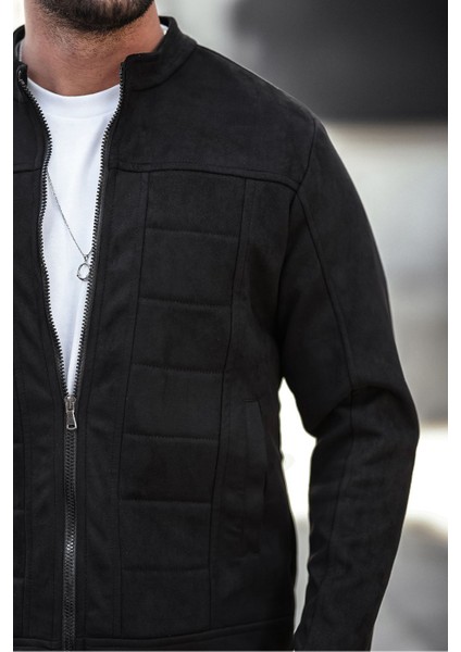 Erkek Su ve Rüzgar Geçirmez Slim Fit Astarlı Mevsimlik Süet Ceket