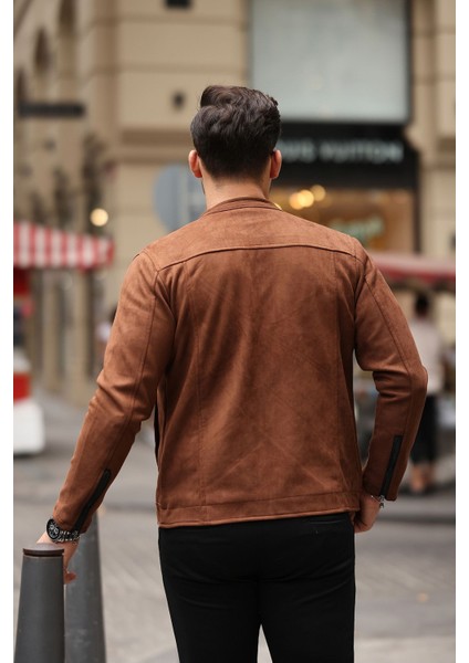 Erkek Su ve Rüzgar Geçirmez Slim Fit Astarlı Mevsimlik Süet Ceket