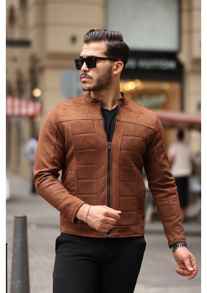 Erkek Su ve Rüzgar Geçirmez Slim Fit Astarlı Mevsimlik Süet Ceket
