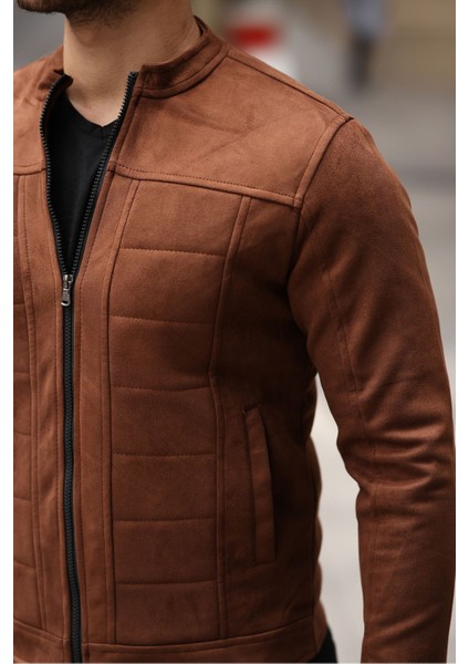 Erkek Su ve Rüzgar Geçirmez Slim Fit Astarlı Mevsimlik Süet Ceket