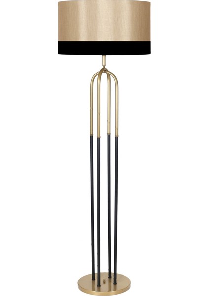 Houston Eskitme Mat Gold Detaylı Metal Lambader - Siyah Mataro Vizon