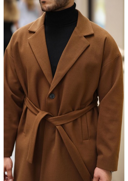 Erkek Kemerli Oversize Rahat Kesim Kaşe Kaban modelleri