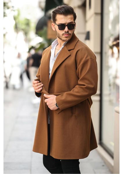 Erkek Kemerli Oversize Rahat Kesim Kaşe Kaban fırsatları