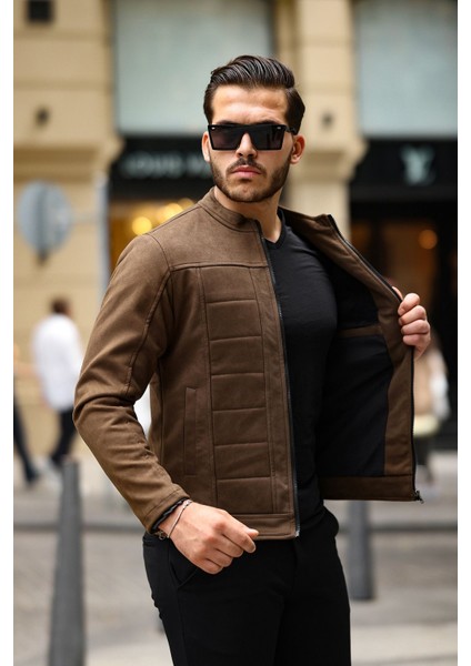 Erkek Su ve Rüzgar Geçirmez Slim Fit Astarlı Mevsimlik Süet Ceket