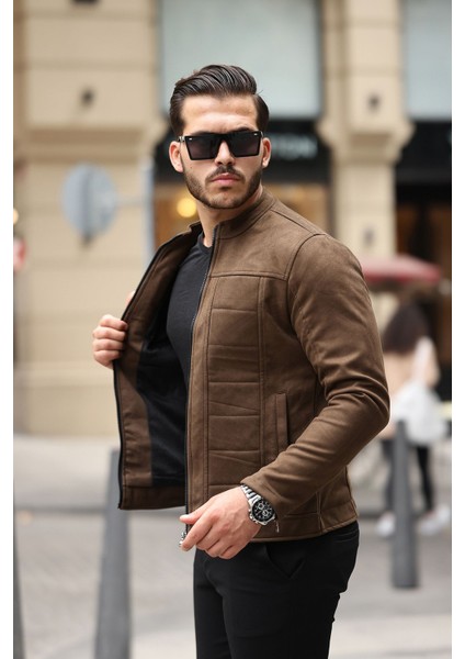 Erkek Su ve Rüzgar Geçirmez Slim Fit Astarlı Mevsimlik Süet Ceket