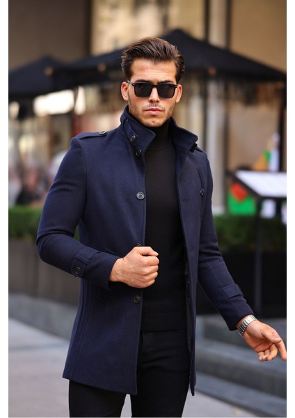 Erkekler İçin Uzun Kaşe Kaban Düz Desenli Kışlık 100% Yerli Üretim