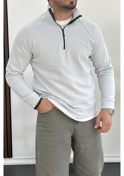 Erkek Yarım Fermuarlı Sweatshirt Buz Mavi Edw212