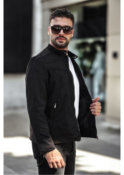 Erkek Siyah Dar Kesim Süet Ceket