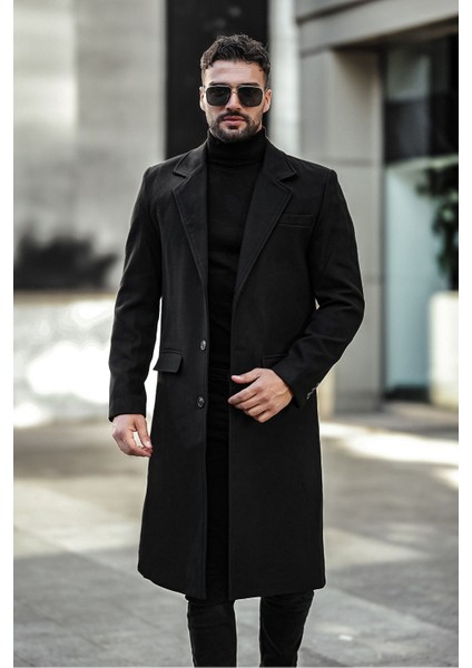 Erkek Dar Kesim Uzun Yünlü Kaşe Palto