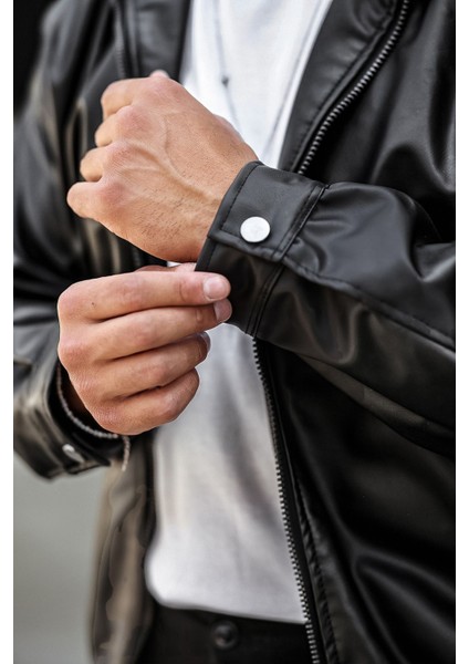 Oversize Rahat Kesim Siyah Deri Ceket indirimleri